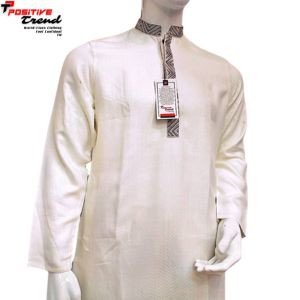 Sarton jacquard cotton plain collar-cuff, embroidery Panjabi